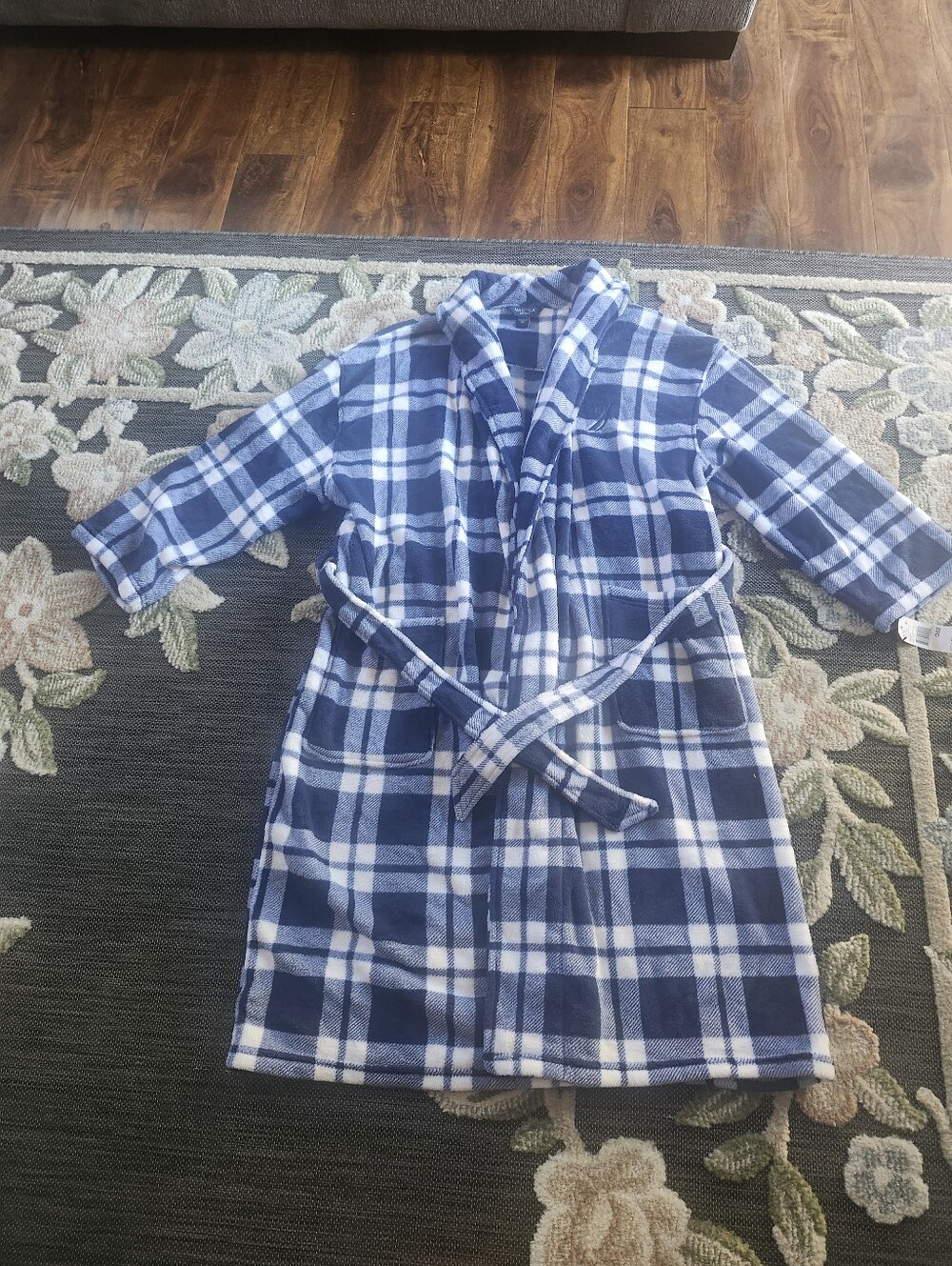 Nautica Navy and White Plaid Kids Robe